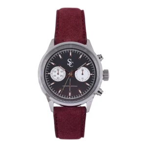 SC klokke i semsket skinn - Red/Dark