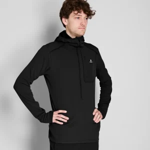 COMBAT HALF ZIP FLEECE HOODIE | BLACK