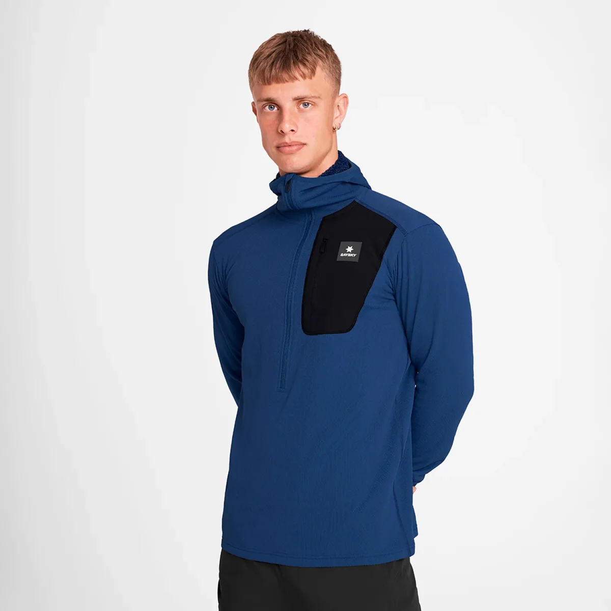 COMBAT HALF ZIP FLEECE HOODIE | BLUE