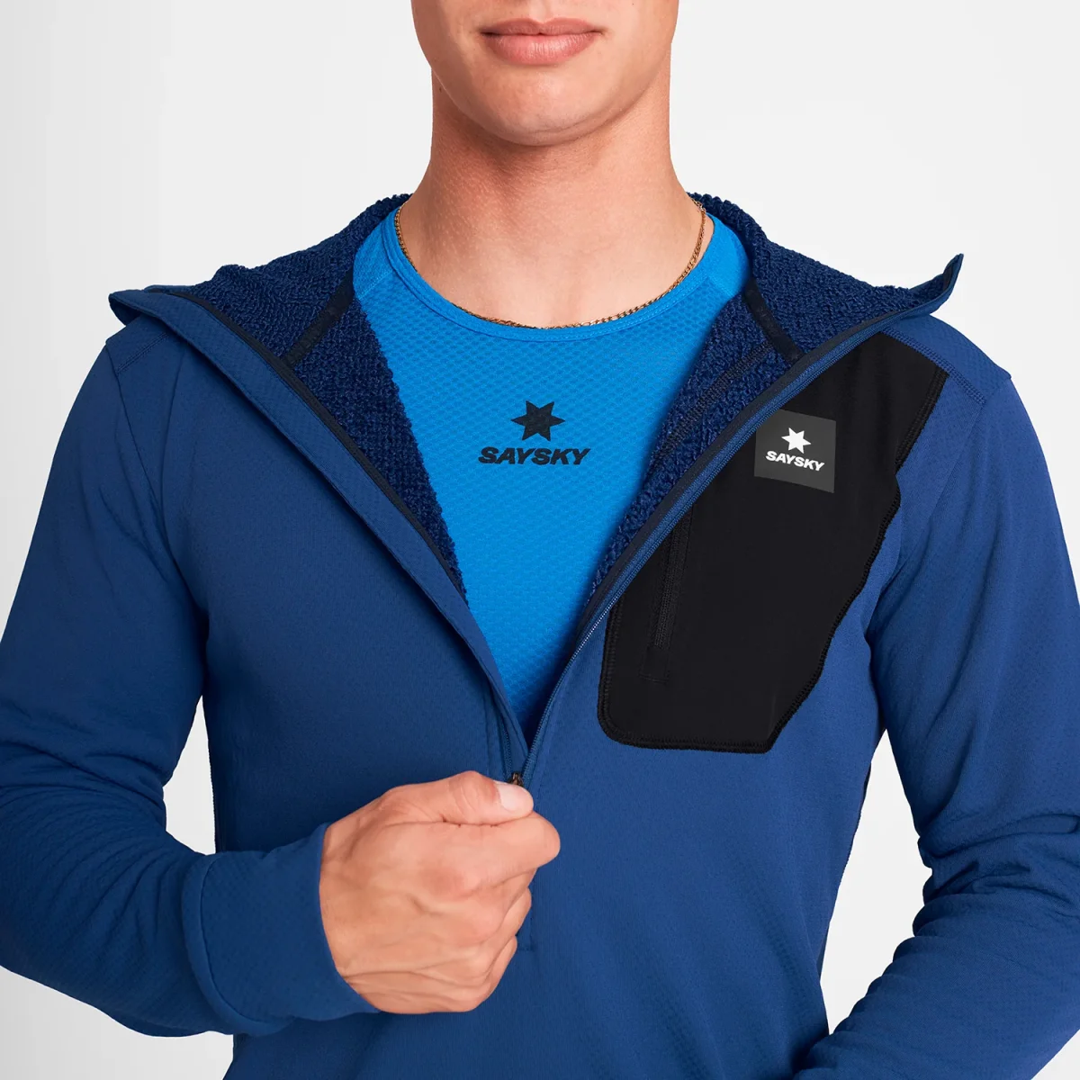COMBAT HALF ZIP FLEECE HOODIE | BLUE - Image 4