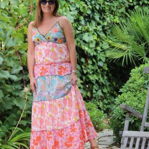 Mix Print Long Dress Strap